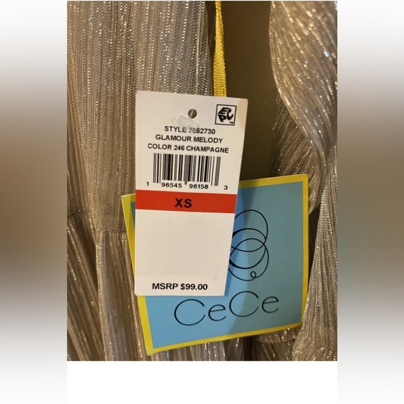 CECE V-Neck Lurex Babydoll Dress CHAMPAGNE HOLIDAY FALL SHIMMER Gold Woman’s XS - Picture 9 of 14